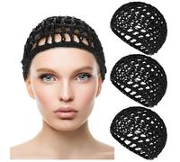 2 retine nere per capelli per donne che dormono, capelli lunghi e dritti, protezione per la testa della parrucca, avvolgimento in rete, riutilizzabili all'uncinetto, cappelli da cuoco, chignon
