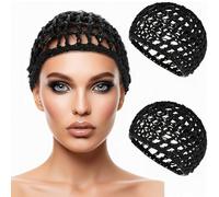 2 retine per capelli nere per dormire, in rete traspirante, all'uncinetto, cuffie elastiche riutilizzabili per parrucca e capelli ricci, protezione per seta, balletto, trucco, doccia