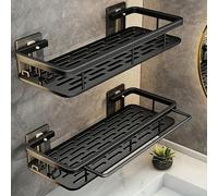 2 Ripiani da bagno in metallo lucido antiruggine, montati a parete senza foratura, portaoggetti da doccia per shampoo e balsamo, organizer salvaspazio con gancio, diametro tubo 8 mm, decorazione per i