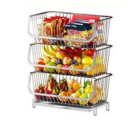 2 ripiani in acciaio inox 304 per frutta e verdura, cestino da cucina in filo metallico resistente, per frutta, verdura e snack, organizer salvaspazio