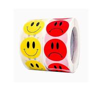 2 Roll 1000pcs Happy Smiley Face And Sad Frowning Incentive Round Stickers for Rewards, School, Home Etc