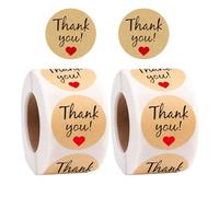 2 rotoli/1000 adesivi di ringraziamento autoadesivi in carta kraft per confezioni regalo, matrimoni, feste di compleanno, Natale, 25 mm