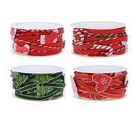 2 rotoli/4 rotoli di nastro natalizio in poliestere con cuori in stile cartone animato, albero di zucchero e bastoncini di zucchero, fogli di carta da regalo natalizia