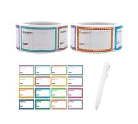 2 rotoli con 1000 etichette adesive per alimenti con 1 penna, etichette per congelatore, etichette autoadesive, etichette per data facilmente rimovibili, per scatole di immagazzinaggio
