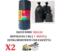 2 Rotoli da 1 Kg (Tot. 14 Buste) 90x120 Sacco immondizia NERE Extra Resistenti