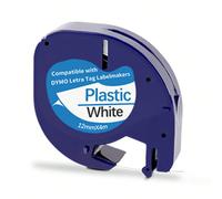 2 rotoli da 12mm x 4m di nastro per etichette in plastica bianco su nero, compatibile con i produttori di etichette Dymo LetraTag, sostituzione per 91331 (91201 S0721660), adatto per stampanti di etic