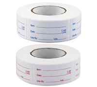 2 rotoli di adesivi per alimenti, 5 x 2,7 cm, etichette per alimenti per congelatore, etichette rosse e blu con data per alimenti, etichette autoadesive per alimenti, etichette rimovibili, per la