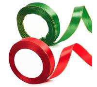 2 rotoli di nastro di raso rosso e verde, 22 m x 20 mm di larghezza, rosso e verde, per confezioni regalo, nastri di raso rosso e verde da 12,7 cm, per torte di Natale, regali, fiocchi e decorazioni