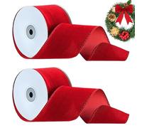 2 rotoli di nastro in velluto rosso vintage largo con bordo cablato su entrambi i lati, 2 rotoli di nastro di velluto natalizio per vacanze, fai da te, cucito, G-ift