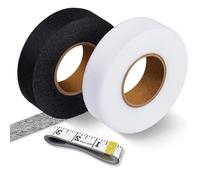 2 Rotoli Nastro Termoadesivo per Tessuti 64 metri Orlo Svelto Termoadesivo Forte Lavabile Nastro per Orlo Orlo Adesivo per Tessuti con Nastro di Misurazione per Vestiti Tende Tessuti Nero e Bianco