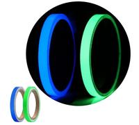 2 Rotolo Nastro segnaletico,nastro Fluorescente,1cm×5m Luminoso Nastro Adesivo,Nastro Riflettente,per Cartello di Uscita,Scale,Corridoi(blu +Verde)