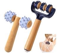2 rulli massaggianti in legno con palla riccio, rullo massaggiante con manico, massaggiatore gambe, braccia, schiena, spalle, dolori muscolari (blu)