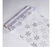 2 runner da tavola natalizio con falco di neve, 2 pezzi, 274 cm x 2 pezzi, in lamina metallica argentata, decorazioni glitterate, per festival invernali, vacanze, casa, feste stagionali Snowkingdom