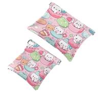 2 sacchetti colorati con motivo gattino 1565: borsa compatta per il trucco per donne esperte di viaggio, Multicolore, A:7.1x5.8in/18x14.8cm,B:4.7x4.5in/12x11.5cm