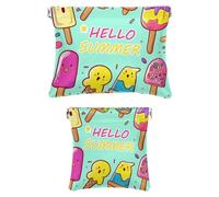 2 sacchetti cosmetici tascabili in ecopelle, piccoli sacchetti per il trucco per borsa, sacchetti a chiusura automatica per borsa, borsa cosmetica portatile da spremere, gelato estivo, Motivo: 3145,