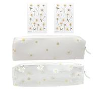 2 Sacchetti Della Penna, 2 Adesivi Margherite, Custodia Della Matita Daisy, Custodia Trasparente Della Matita Del Pvc, Sacchetto Della Cancelleria Dell'organizzatore, Sacchetto Di Trucco Di Viaggio