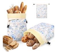 2 sacchetti di cera d'api riutilizzabili, 42 x 32 cm, lavabili per pane con fodera in cera d'api naturale per lievito e pane artigianale, ecologici e privi di plastica, Blu, Sacchetti per il pane in