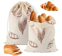 2 Sacchetti Pane Riutilizzabili, Borsa in Lino 30x40cm con Coulisse, Sacchetti Pane Naturale per Prodotti da Forno, Frutta e Verdura