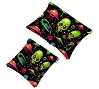 2 sacchetti per borsa, borsa per il trucco impermeabile Alien-166, motivo cartone animato, idea regalo per donne, Multicolore 09, A：7.1x5.8in/18x14.8cm，B:4.7x4.5in/12x11.5cm