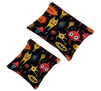 2 sacchetti per borsa, borsa per il trucco impermeabile Alien-166, motivo cartone animato, idea regalo per donne, Multicolore 04, A：7.1x5.8in/18x14.8cm，B:4.7x4.5in/12x11.5cm