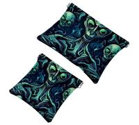 2 sacchetti per borsa, borsa per il trucco impermeabile Alien-67 verde, borsa portatile per regali da donna, Multicolore 06, A：7.1x5.8in/18x14.8cm，B:4.7x4.5in/12x11.5cm