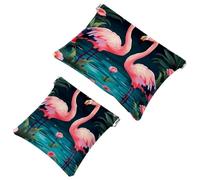 2 sacchetti per borsa, borsa per il trucco impermeabile con fenicottero della giungla tropicale, 529, custodia portatile per regali da donna, Multicolore 03, A：7.1x5.8in/18x14.8cm，B:4.7x4.5in