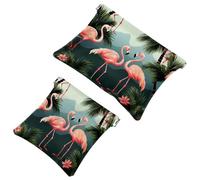 2 sacchetti per borsa, borsa per il trucco impermeabile con fenicottero della giungla tropicale, 529, custodia portatile per regali da donna, Multicolore 06, A：7.1x5.8in/18x14.8cm，B:4.7x4.5in