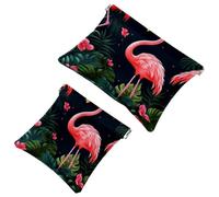 2 sacchetti per borsa, borsa per il trucco impermeabile con fenicottero della giungla tropicale, 562, custodia portatile per regali da donna, Multicolore 05, A：7.1x5.8in/18x14.8cm，B:4.7x4.5in