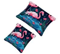 2 sacchetti per borsa, borsa per il trucco impermeabile con fenicottero della giungla tropicale, 562, custodia portatile per regali da donna, Multicolore 03, A：7.1x5.8in/18x14.8cm，B:4.7x4.5in