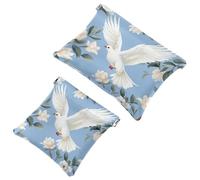 2 sacchetti per borsa, borsa per il trucco impermeabile, con foglie colorate, piccione bianco, 1915, idea regalo per donne, Multicolore 09, A：7.1x5.8in/18x14.8cm，B:4.7x4.5in/12x11.5cm