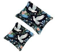 2 sacchetti per borsa, borsa per il trucco impermeabile, con foglie colorate, piccione bianco, 1915, idea regalo per donne, Multicolore 08, A：7.1x5.8in/18x14.8cm，B:4.7x4.5in/12x11.5cm