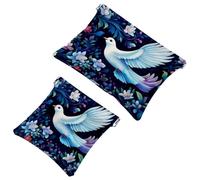 2 sacchetti per borsa, borsa per il trucco impermeabile, con foglie colorate, piccione bianco, 1915, idea regalo per donne, Multicolore 03, A：7.1x5.8in/18x14.8cm，B:4.7x4.5in/12x11.5cm