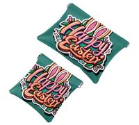 2 sacchetti per borsa, borsa per il trucco impermeabile, motivo pasquale, con scritta "Happy Easter Creative Font-1189", idea regalo per donne, Multicolore 10., A：7.1x5.8in/18x14.8cm，B:4.7x4.5in
