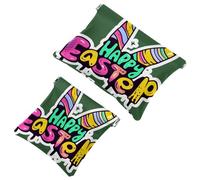 2 sacchetti per borsa, borsa per il trucco impermeabile, motivo pasquale, con scritta "Happy Easter Creative Font-1189", idea regalo per donne, Multicolore 08, A：7.1x5.8in/18x14.8cm，B:4.7x4.5in