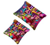 2 sacchetti per borsa, borsa per il trucco impermeabile, motivo pasquale, creativo, Font-1222, borsa portatile per regali da donna, Multicolore 10., A：7.1x5.8in/18x14.8cm，B:4.7x4.5in/12x11.5cm