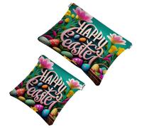 2 sacchetti per borsa, borsa per il trucco impermeabile, motivo pasquale, creativo, Font-1222, borsa portatile per regali da donna, Multicolore 02, A：7.1x5.8in/18x14.8cm，B:4.7x4.5in/12x11.5cm