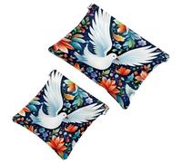 2 sacchetti per borsa, il piccolo piccione bianco nei fiori - 1981 borsa per il trucco impermeabile, sacchetto portatile per regali da donna, Multicolore 07, A：7.1x5.8in/18x14.8cm，B:4.7x4.5in