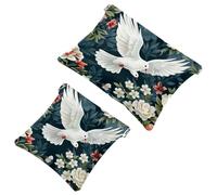 2 sacchetti per borsa, il piccolo piccione bianco nei fiori - 1981 borsa per il trucco impermeabile, sacchetto portatile per regali da donna, Multicolore 08, A：7.1x5.8in/18x14.8cm，B:4.7x4.5in