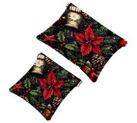 2 sacchetti per borsa, motivo foglie di Natale, 100 sacchetti impermeabili per il trucco, custodia portatile per regali da donna, Multicolore 01, A：7.1x5.8in/18x14.8cm，B:4.7x4.5in/12x11.5cm