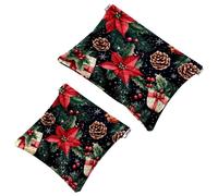 2 sacchetti per borsa, motivo foglie di Natale, 133, impermeabili, per il trucco, idea regalo per donne, Multicolore 09, A:7.1x5.8in/18x14.8cm,B:4.7x4.5in/12x11.5cm