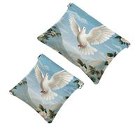 2 sacchetti per borsa, motivo piccione bianco sotto cielo blu, borsa impermeabile per il trucco, borsa portatile per regali da donna, Multicolore 01, A:7.1x5.8in/18x14.8cm,B:4.7x4.5in/12x11.5cm