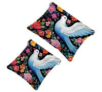 2 sacchetti per borsa, motivo piccione bianco sotto cielo blu, borsa impermeabile per il trucco, borsa portatile per regali da donna, Multicolore 06, A:7.1x5.8in/18x14.8cm,B:4.7x4.5in/12x11.5cm
