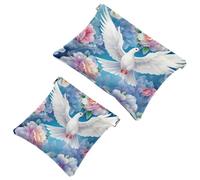 2 sacchetti per borsa, motivo piccione bianco sotto cielo blu, borsa impermeabile per il trucco, borsa portatile per regali da donna, Multicolore 08, A:7.1x5.8in/18x14.8cm,B:4.7x4.5in/12x11.5cm