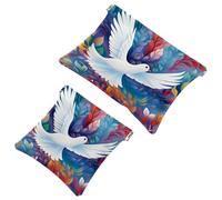 2 sacchetti per borsa, motivo piccione bianco sotto cielo blu, borsa impermeabile per il trucco, borsa portatile per regali da donna, Multicolore 07, A:7.1x5.8in/18x14.8cm,B:4.7x4.5in/12x11.5cm