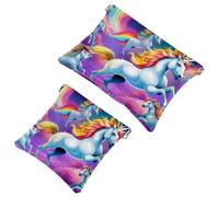 2 sacchetti per borsa, motivo unicorno arcobaleno, 694, impermeabile, per trucco, idea regalo per donne, Multicolore 09, A：7.1x5.8in/18x14.8cm，B:4.7x4.5in/12x11.5cm