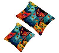 2 sacchetti per borse, con testa grande blu Cat-1651, borsa per il trucco impermeabile, custodia portatile per regali da donna, Multicolore 06, A:7.1x5.8in/18x14.8cm,B:4.7x4.5in/12x11.5cm