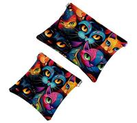 2 sacchetti per borse, con testa grande blu Cat-1651, borsa per il trucco impermeabile, custodia portatile per regali da donna, Multicolore 04, A:7.1x5.8in/18x14.8cm,B:4.7x4.5in/12x11.5cm