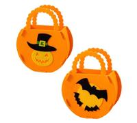 2 Sacchetti per Caramelle di Halloween per Bambini in Feltro, Design Zucca & Pipistrello, Cesto per Feste & Rangement (14×6×17cm)