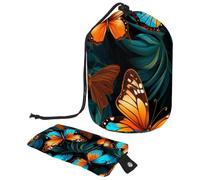 2 sacchetti per cosmetici a secchiello da viaggio, di grande capacità, morbida, impermeabile, portatile, con coulisse, borsa cosmetica, arte bella farfalla, Art Beautiful Butterfly,