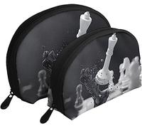 2 sacchetti per cosmetici, borsa per trucco da viaggio, battaglia di scacchi, 3D, bianco e nero, borsa da toilette da donna